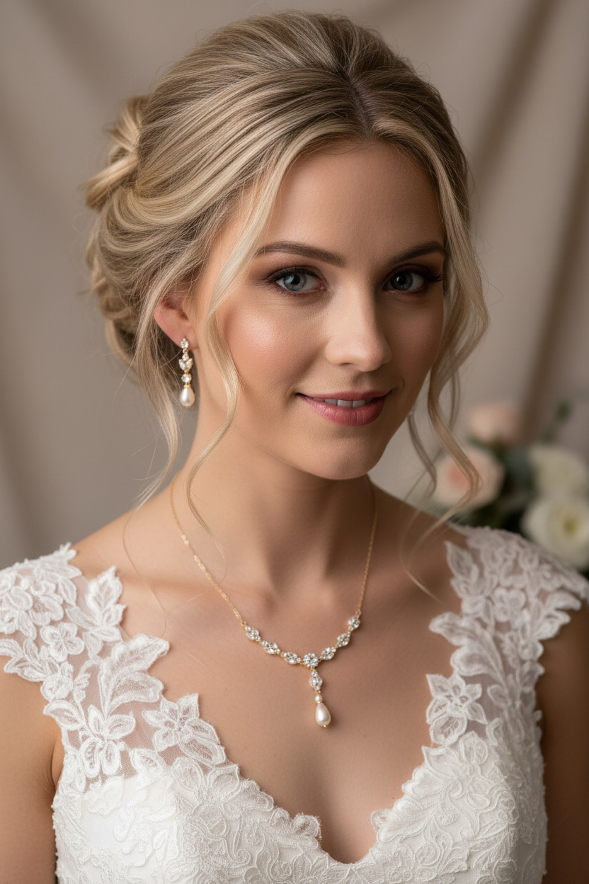 Elegantes Brautschmuck Set Gold – Zirkonia Kette & Ohrringe | ONDEGO®