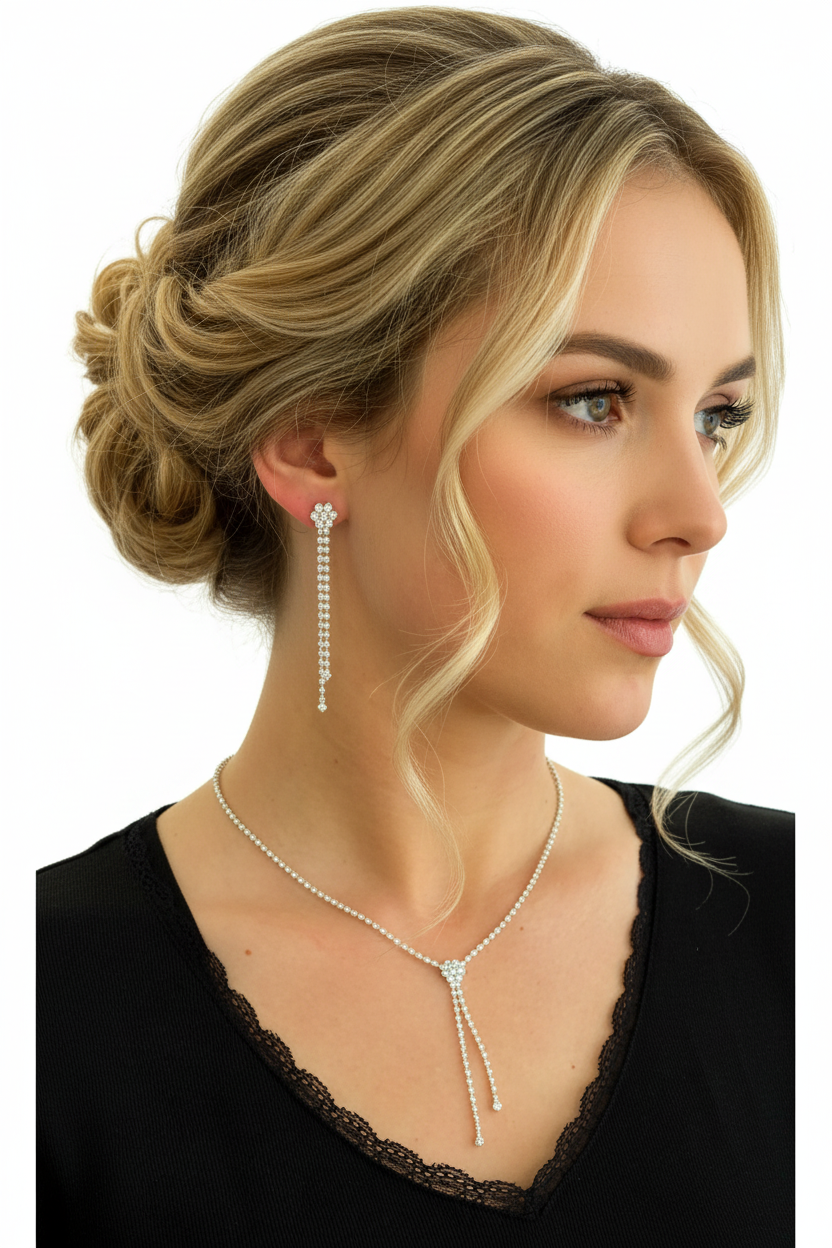 Strass Schmuckset Silber – Collier, Ohrringe & Armband 3-teilig | ONDEGO®