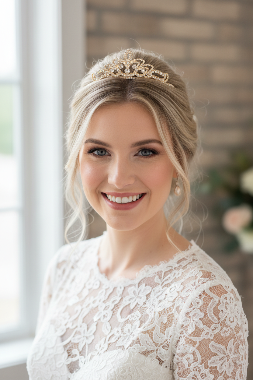 Diadem Gold – Strass Tiara 4,5 cm hoch filigran | ONDEGO®