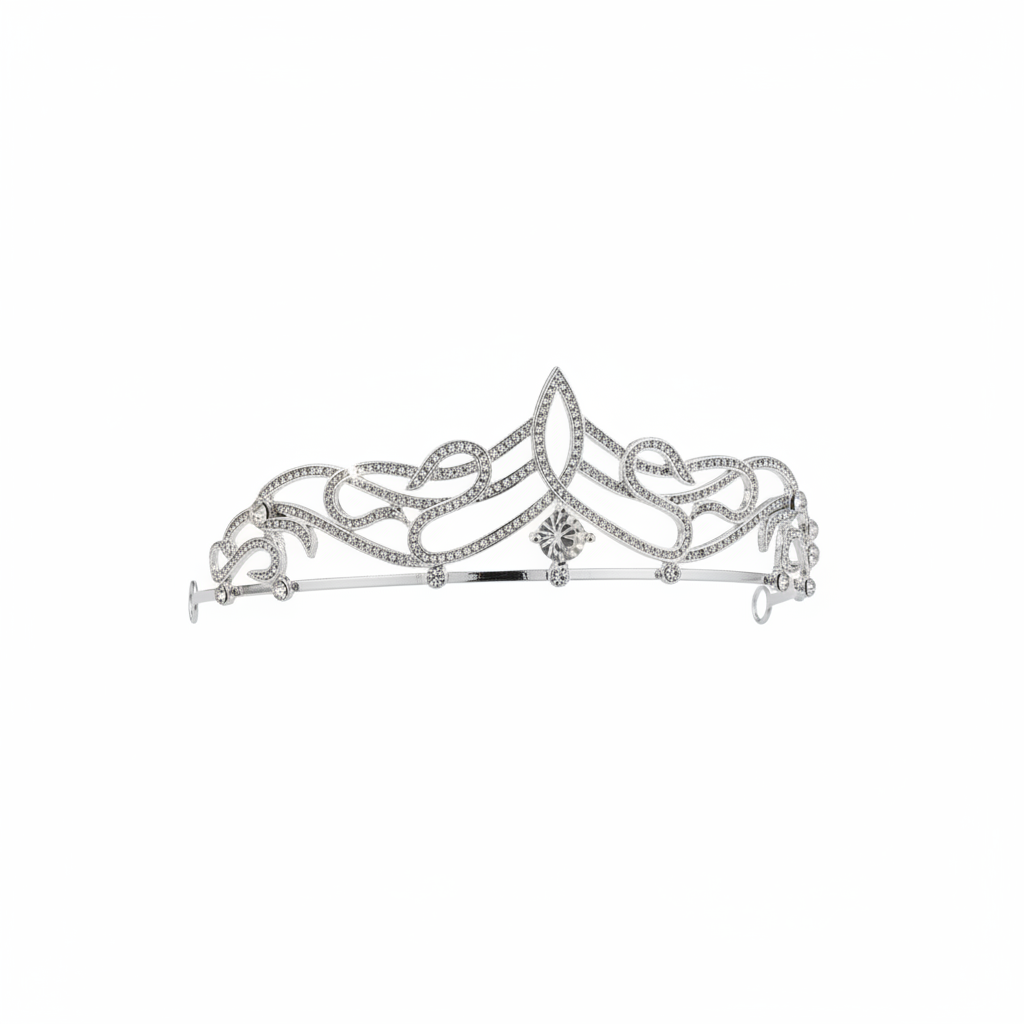 Diadem Silber – Strass & Zirkonia Tiara mit Ösen 4,5 cm hoch | ONDEGO®