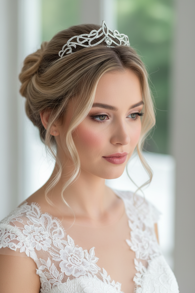 Diadem Silber – Strass & Zirkonia Tiara mit Ösen 4,5 cm hoch | ONDEGO®