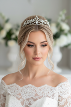 Diadem Silber – Strass & Zirkonia Tiara mit Ösen 4,5 cm hoch | ONDEGO®