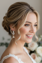 Braut Ohrringe Roségold – Zirkonia & Perle 4 cm elegant hängend | ONDEGO®