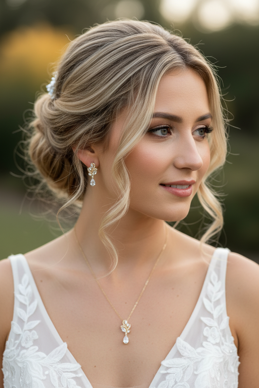 Schmuckset Gold mit Zirkonia – Halskette & Ohrringe | Eleganter Brautschmuck für Hochzeit und festliche Anlässe