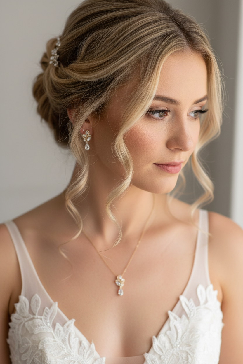 Schmuckset Gold mit Zirkonia – Halskette & Ohrringe | Eleganter Brautschmuck für Hochzeit und festliche Anlässe