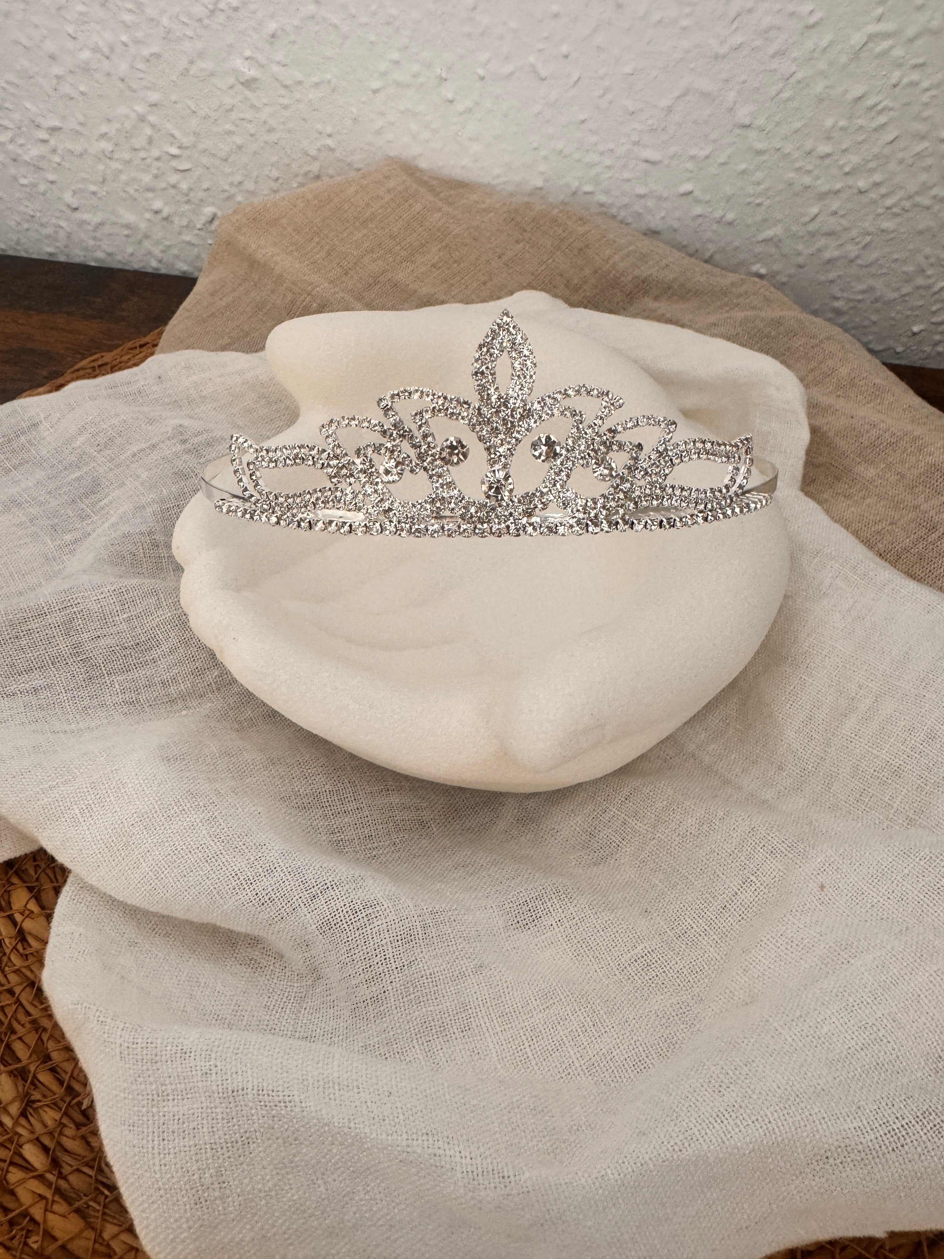 Diadem Silber – Strass Tiara 4,5 cm hoch filigran | ONDEGO®
