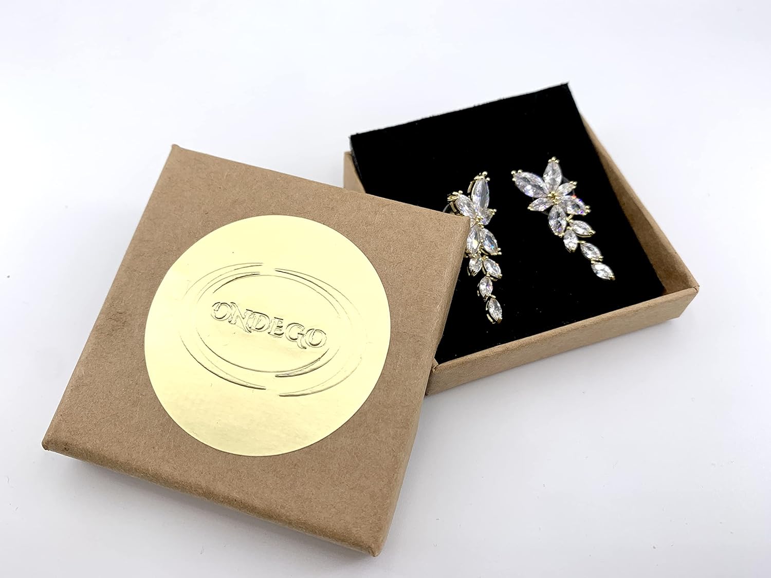 Zirkonia Ohrringe Gold – Blatt Design | 3,5 cm | Eleganter Brautschmuck | ONDEGO®