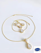 ONDEGO® Brautschmuck-Set Gold mit Zirkonia – Halskette, Ohrringe & Armband