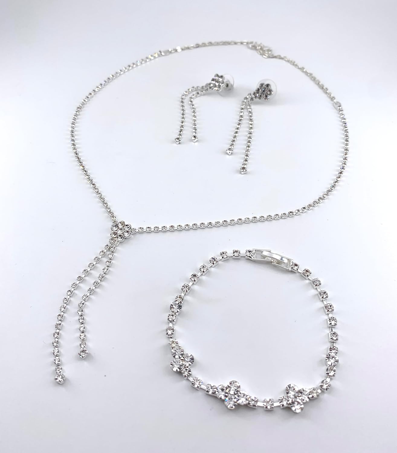Strass Schmuckset Silber – Collier, Ohrringe & Armband 3-teilig | ONDEGO®