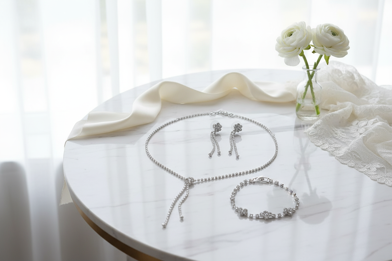 Strass Schmuckset Silber – Collier, Ohrringe & Armband 3-teilig | ONDEGO®