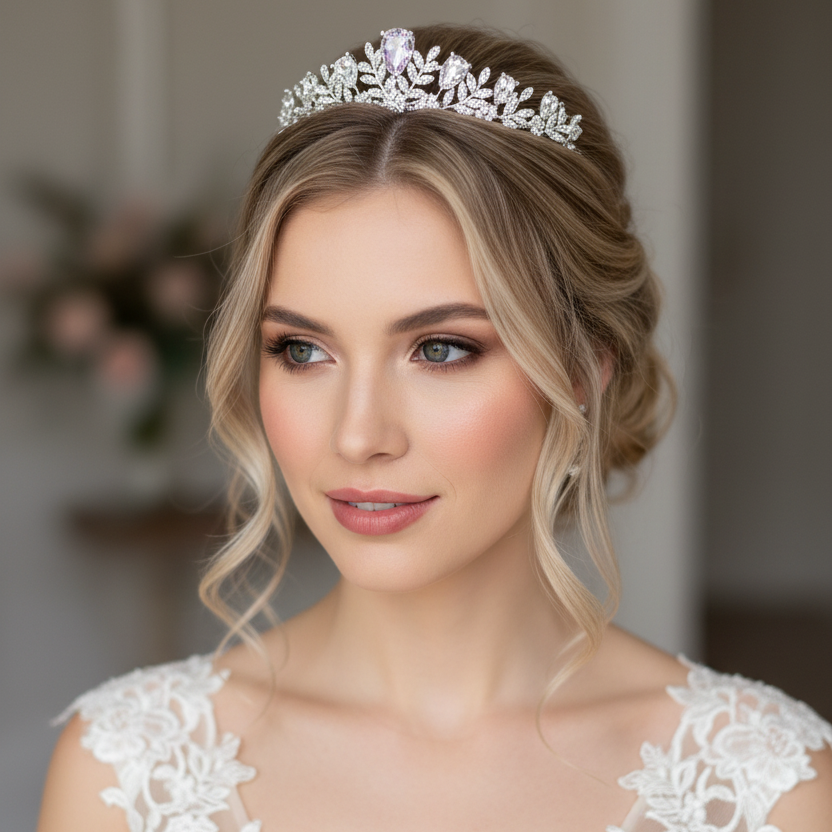 Zirkonia Diadem Silber – Tiara 4 cm hoch filigran | ONDEGO®