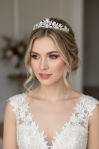 Zirkonia Diadem Silber – Tiara 4 cm hoch filigran | ONDEGO®