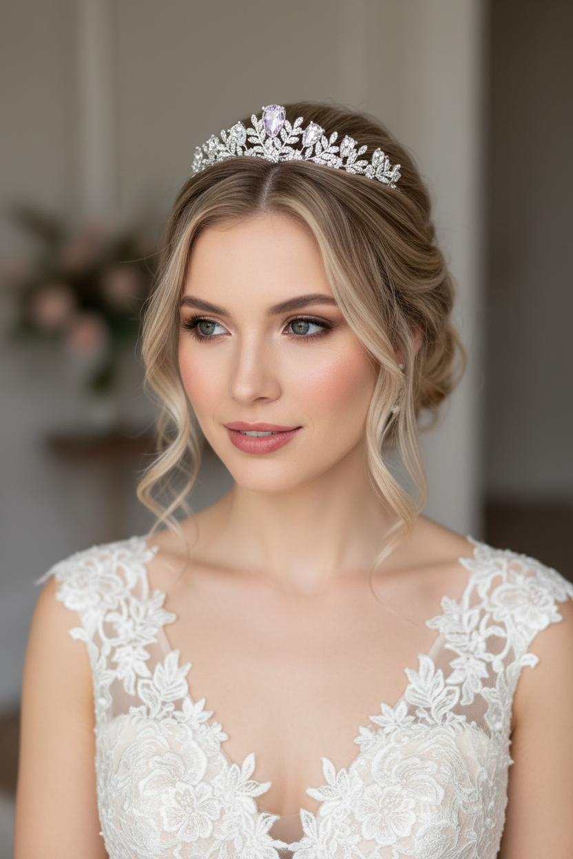 Zirkonia Diadem Silber – Tiara 4 cm hoch filigran | ONDEGO®