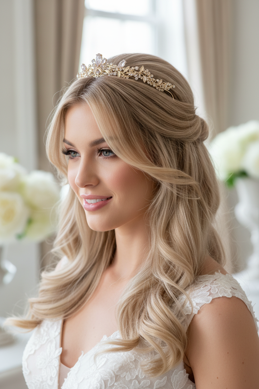 Diadem Gold – Tiara mit Strass und Ösen 4 cm hoch | ONDEGO®