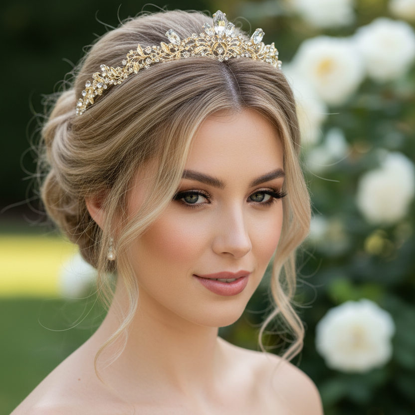 Diadem Gold – Tiara mit Strass und Ösen 4 cm hoch | ONDEGO®