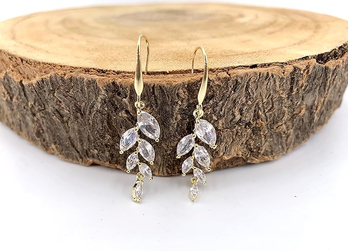 Gold Blatt Ohrringe mit AAA+ Zirkonia – Elegante Damen Ohrringe | ONDEGO®
