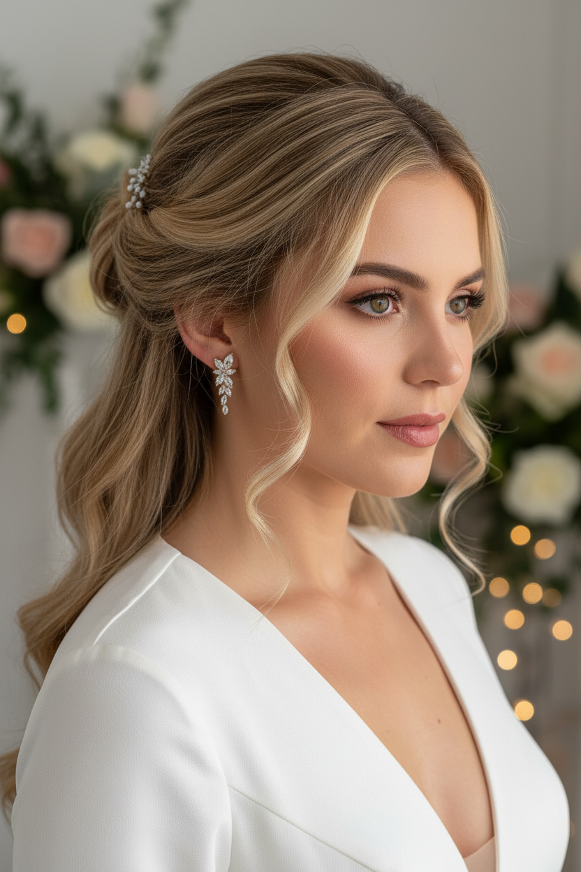 Zirkonia Ohrringe Gold – Blatt Design | 3,5 cm | Eleganter Brautschmuck | ONDEGO®