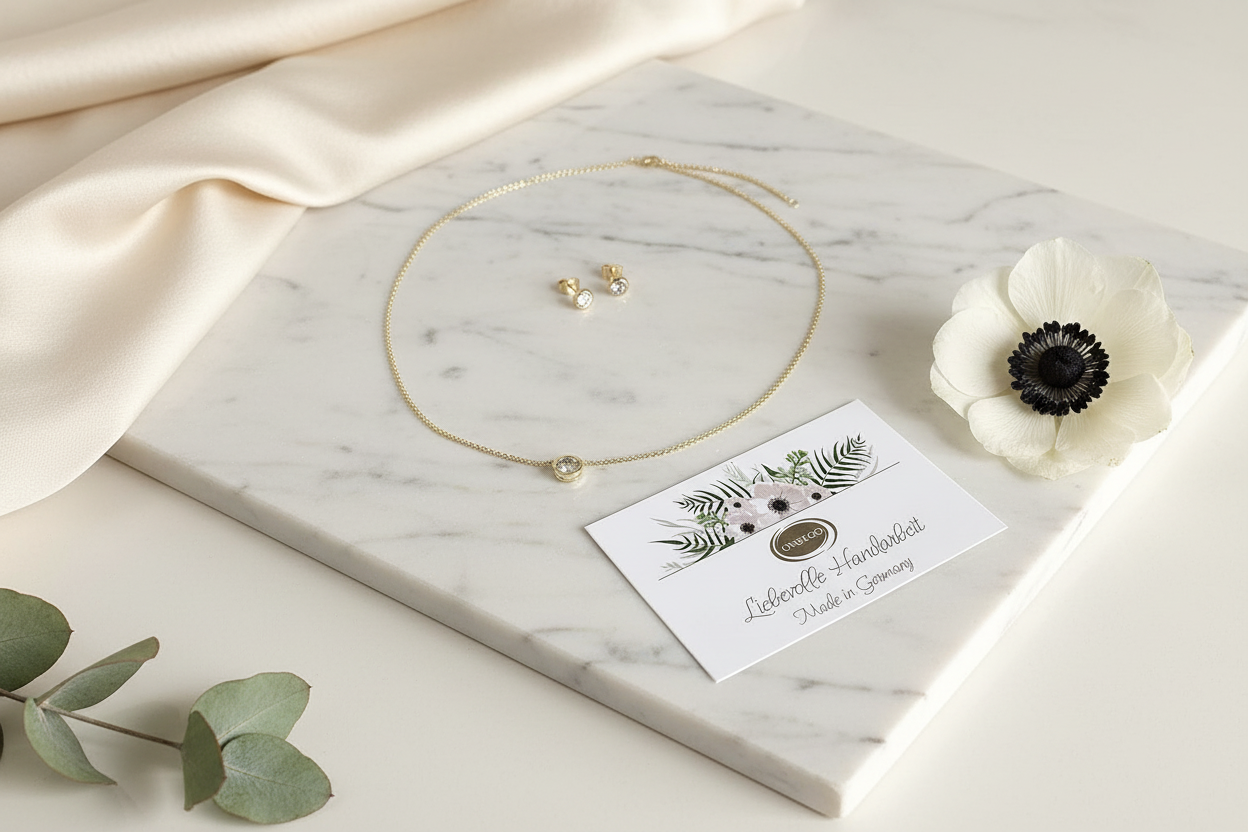 Dezentes Zirkonia Schmuckset Gold – Halskette & Ohrringe | Eleganter Brautschmuck | ONDEGO®