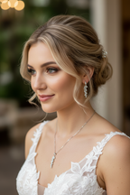 Brautschmuck Set Silber – Zirkonia Blätter Kette & Ohrringe mit optionaler Rückenkette | ONDEGO®