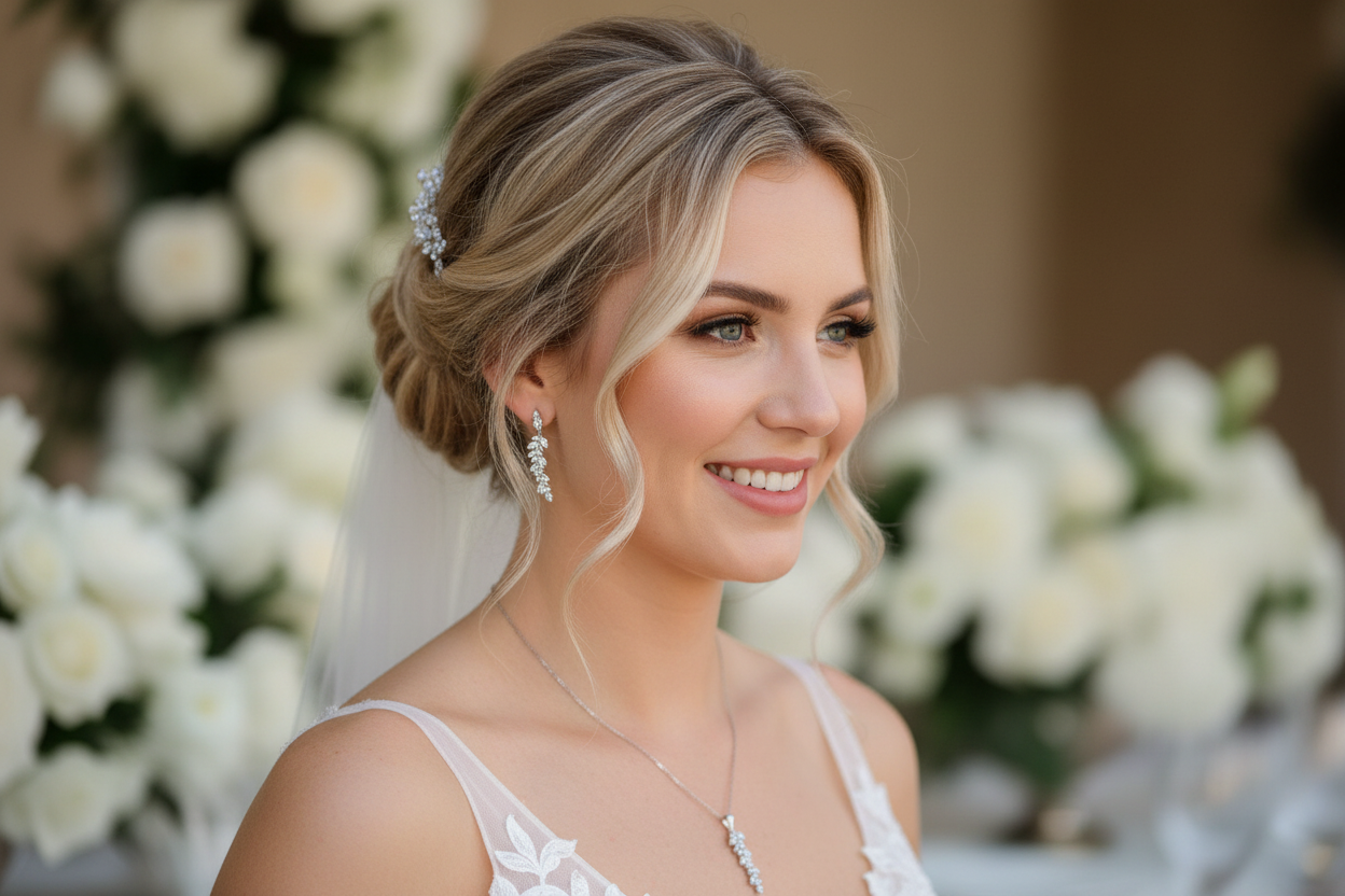 Brautschmuck Set Silber – Zirkonia Blätter Kette & Ohrringe mit optionaler Rückenkette | ONDEGO®