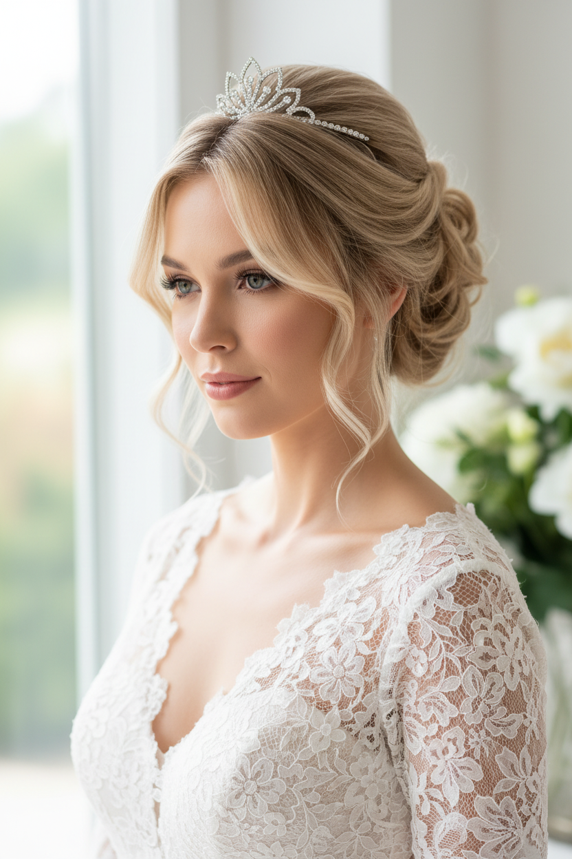 Diadem Silber – Strass Tiara 3,5 cm hoch elegant | ONDEGO®