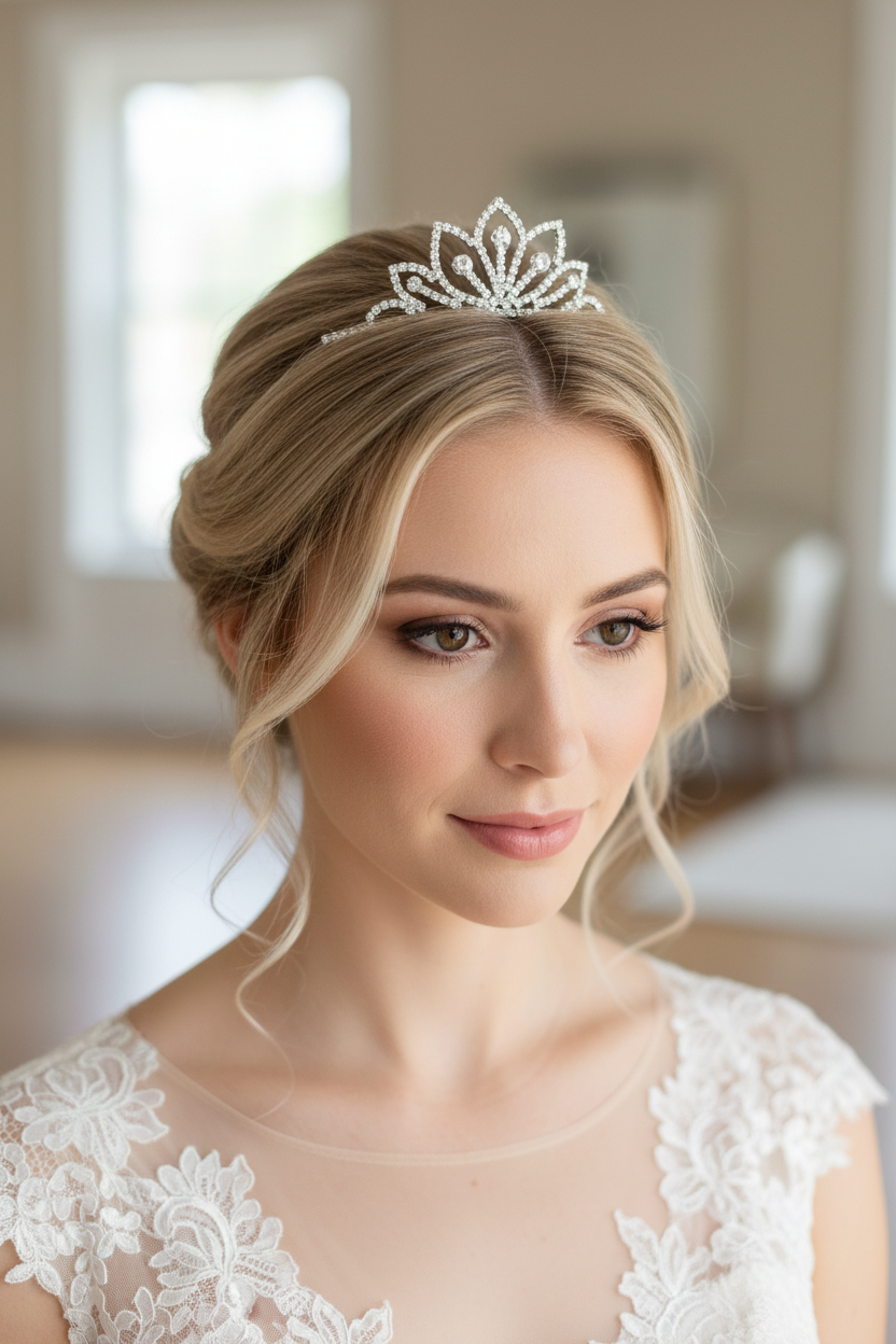 Diadem Silber – Strass Tiara 3,5 cm hoch elegant | ONDEGO®