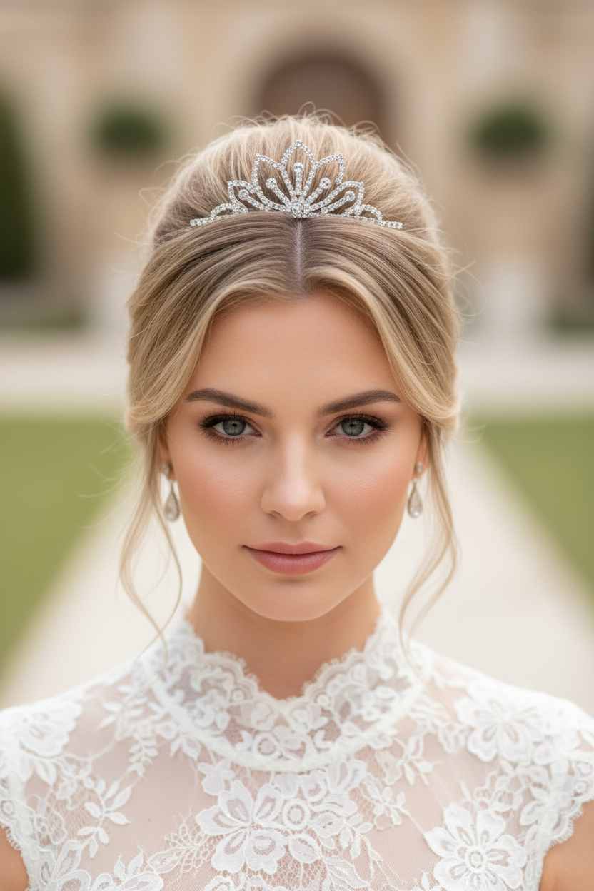 Diadem Silber – Strass Tiara 3,5 cm hoch elegant | ONDEGO®