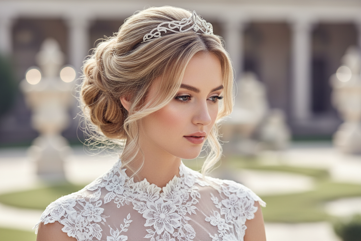 Diadem Silber – Strass & Zirkonia Tiara mit Ösen 4,5 cm hoch | ONDEGO®