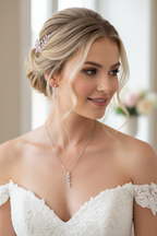 Brautschmuck Set Silber – Zirkonia Blätter Kette & Ohrringe mit optionaler Rückenkette | ONDEGO®