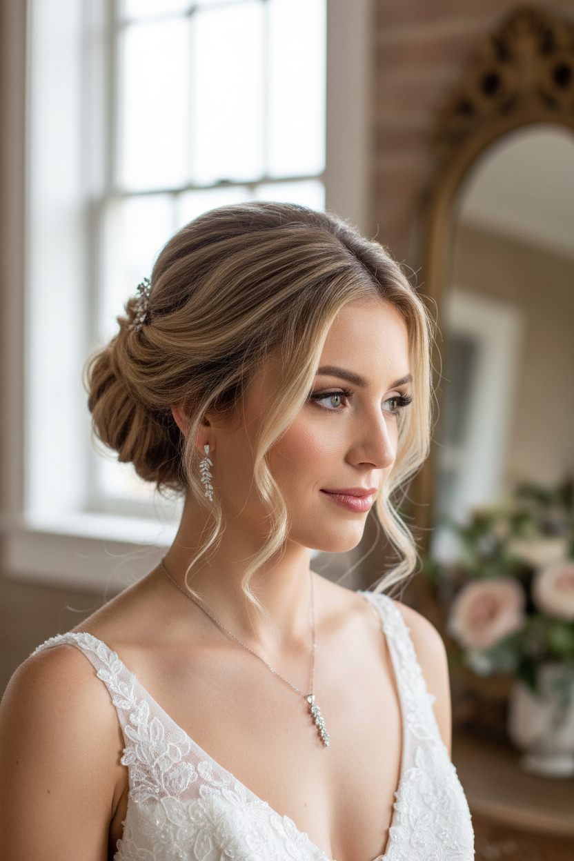 Brautschmuck Set Silber – Zirkonia Blätter Kette & Ohrringe mit optionaler Rückenkette | ONDEGO®