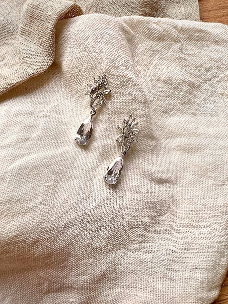 Zirkonia Tropfen Ohrringe Silber – Braut Ohrringe mit Tropfenanhänger 4 cm | Hochzeitsschmuck Damen