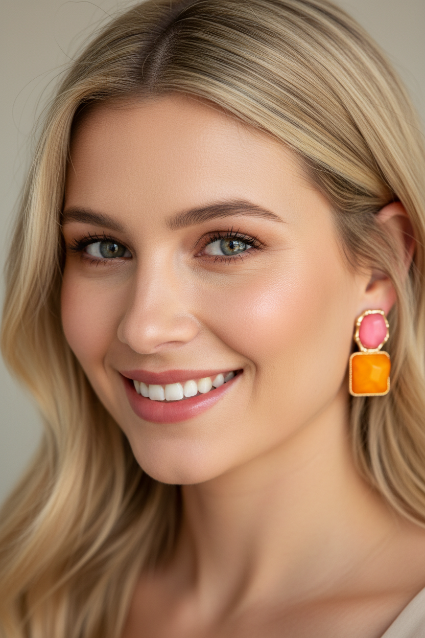Statement Ohrringe Gold mit farbigen Steinen – 3,5 cm | ONDEGO®