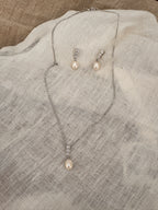 Brautschmuck Set Silber – Perle & Strass Kette und Ohrringe elegant | ONDEGO®