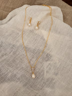 Brautschmuck Set Gold – Perle & Strass Kette und Ohrringe elegant | ONDEGO®