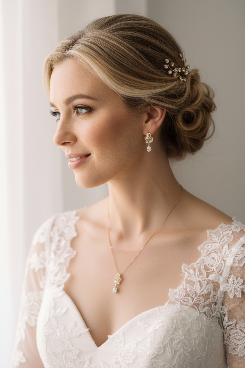 Schmuckset Gold mit Zirkonia – Halskette & Ohrringe | Eleganter Brautschmuck für Hochzeit und festliche Anlässe