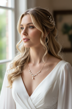 Halskette Gold mit Perle & Zirkonia – filigrane Brautkette im Blätterdesign