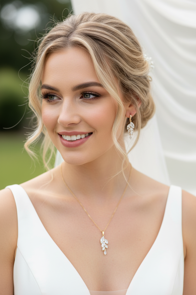 Brautschmuck Set Gold – Halskette & Ohrringe mit Zirkonia | verstellbar | ONDEGO®
