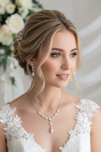 Elegantes Brautschmuck Set Silber – Zirkonia Kette & Ohrringe | ONDEGO®