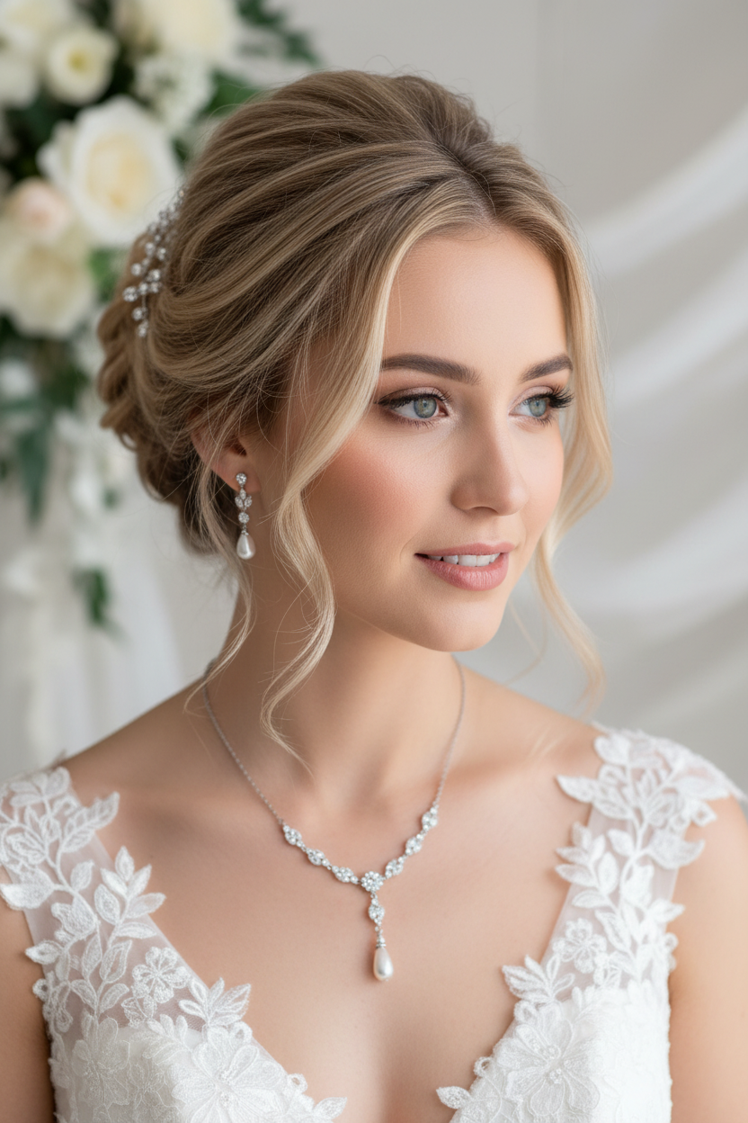Elegantes Brautschmuck Set Silber – Zirkonia Kette & Ohrringe | ONDEGO®
