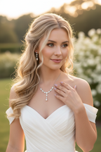 Elegantes Brautschmuck Set Silber – Zirkonia Kette & Ohrringe | ONDEGO®
