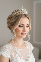 Braut Diadem Gold 6 cm – Strass Krone mit Ösen | ONDEGO®