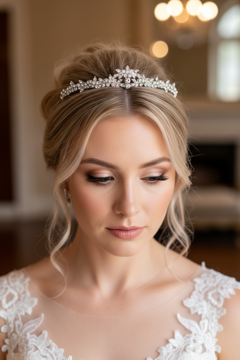 Diadem Silber – Strass Tiara mit Ösen 2,5 cm hoch | ONDEGO®