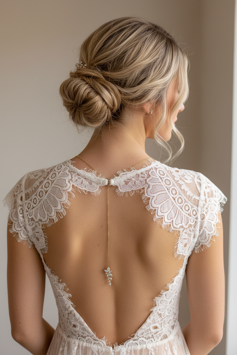Elegante Rückenkette mit Zirkonia-Blätter Anhänger – filigraner Rückenschmuck | ONDEGO®