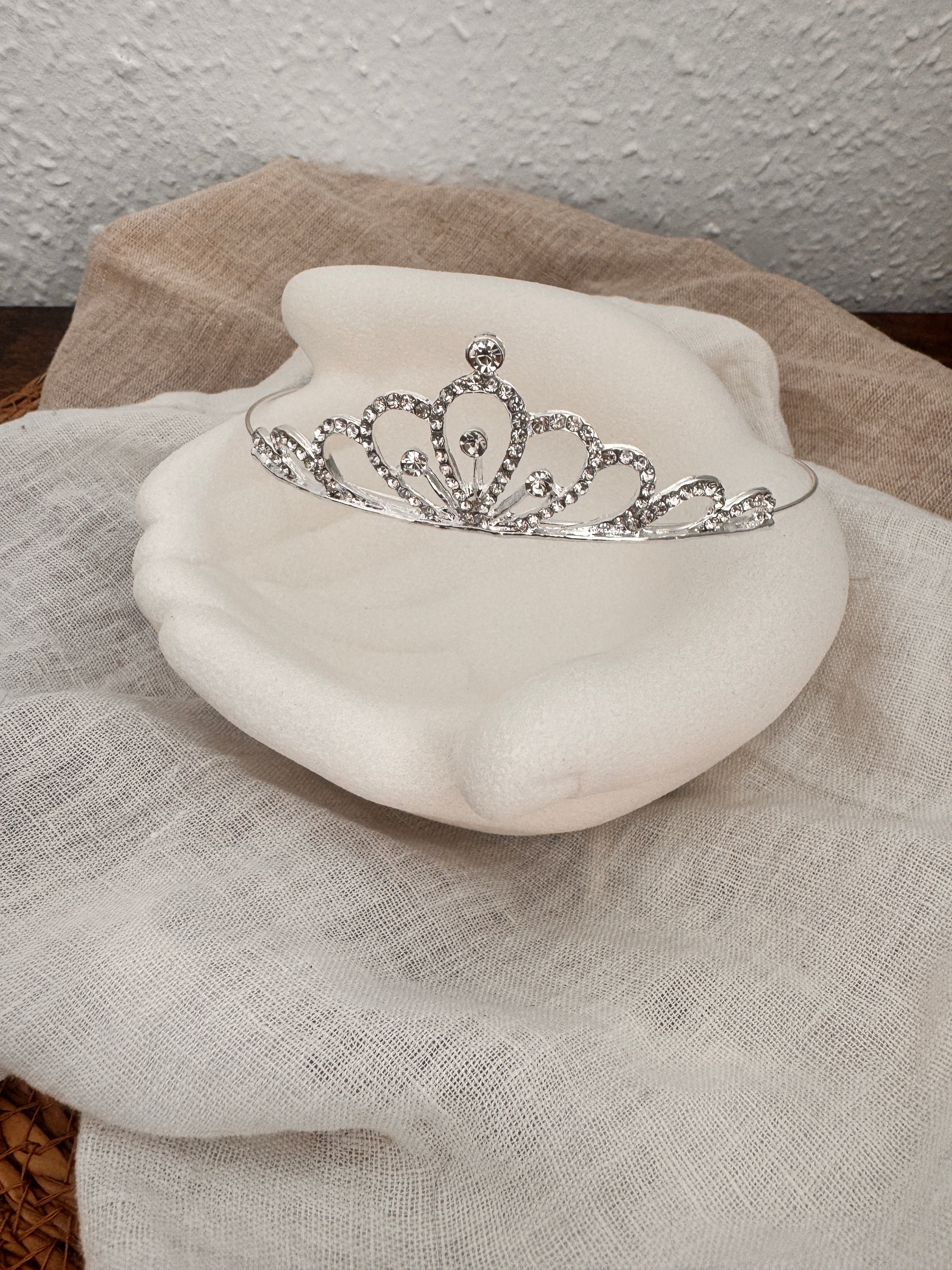 Zartes Diadem Silber – Strass Tiara 3,5 cm hoch filigran | ONDEGO®