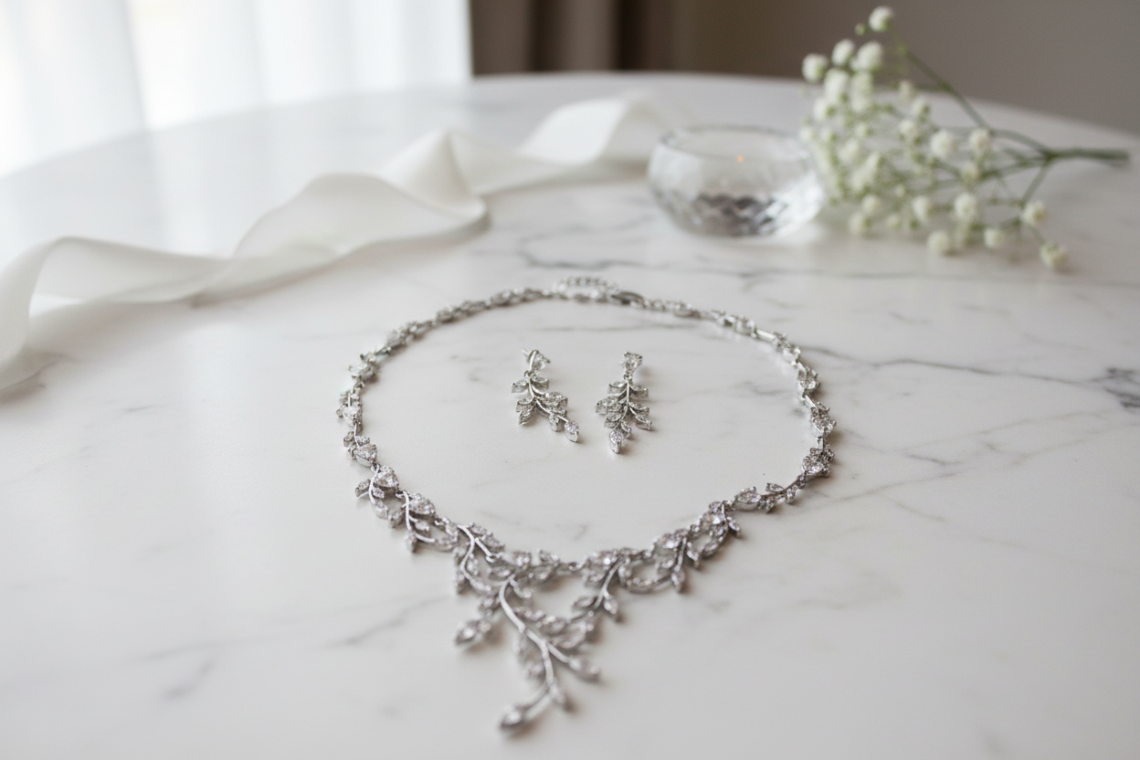 Zirkonia Schmuckset mit Collier & Ohrringen – eleganter Brautschmuck in Silber | ONDEGO®