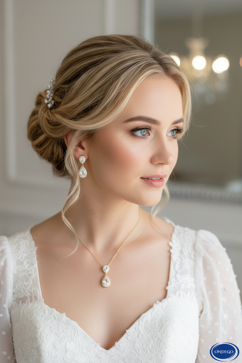 Brautschmuck Set Gold – Zirkonia Tropfen Kette, Ohrringe & Armband verstellbar | ONDEGO®