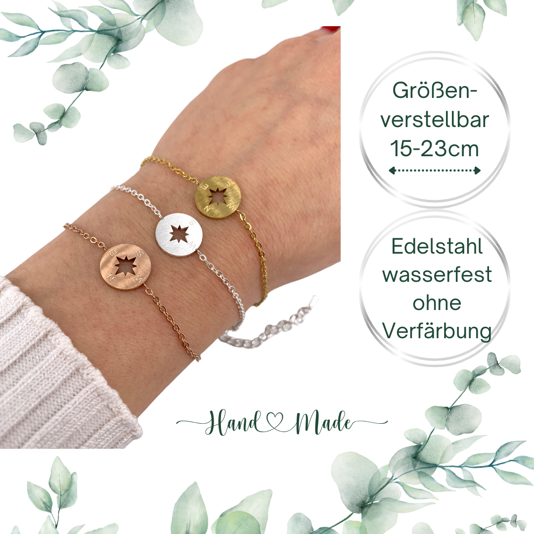 Kompass Armband – Edelstahl, verstellbar, Geschenkbox, Rosegold/Silber/Gold | ONDEGO®