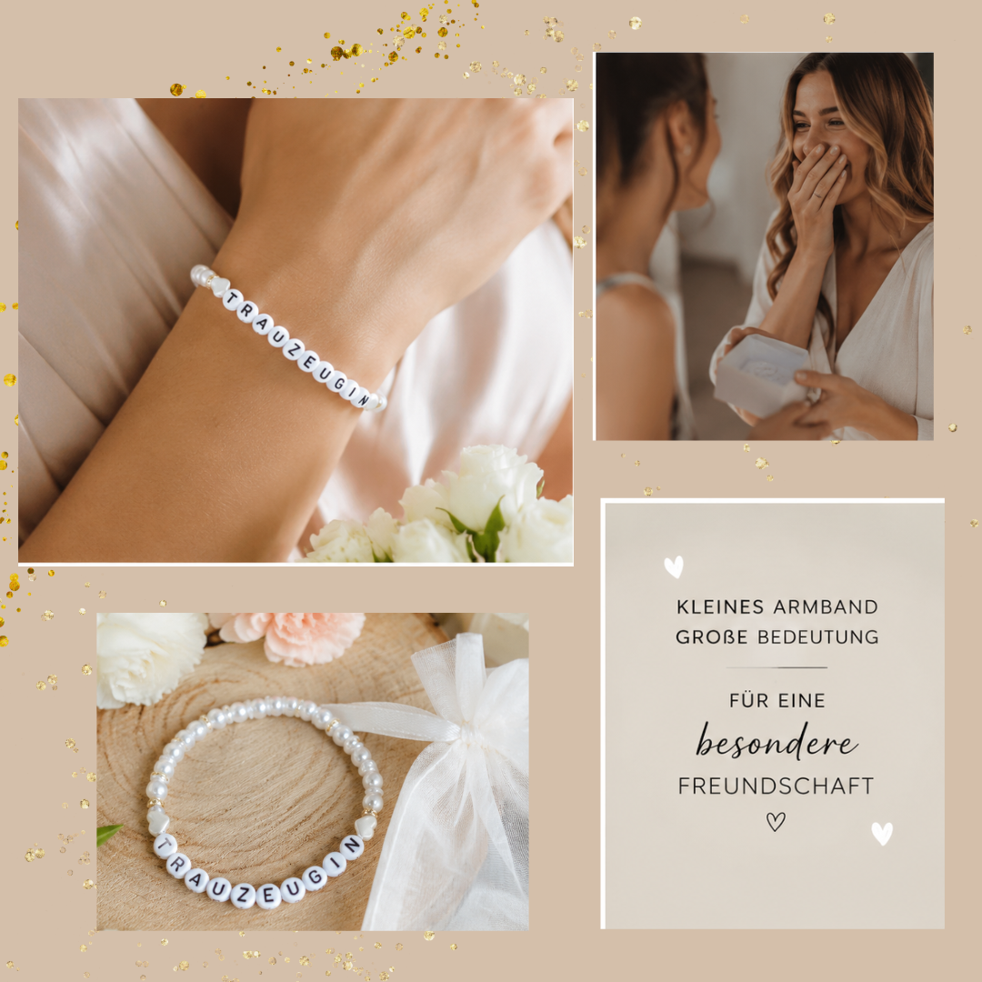 Trauzeugin Armband mit Herz – Perlenarmband Weiß – Geschenk zum Trauzeugin fragen oder für Brautjungfer | ONDEGO®