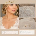 2in1 Rückenkette Schmuckset Gold mit Perlen – Brautschmuck für rückenfreie Brautkleider | Halskette & Edelstahl Ohrstecker