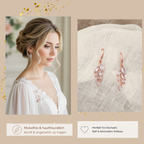 Braut Ohrringe Roségold mit Zirkonia – 925 Silber Ohrhaken im Blätterdesign